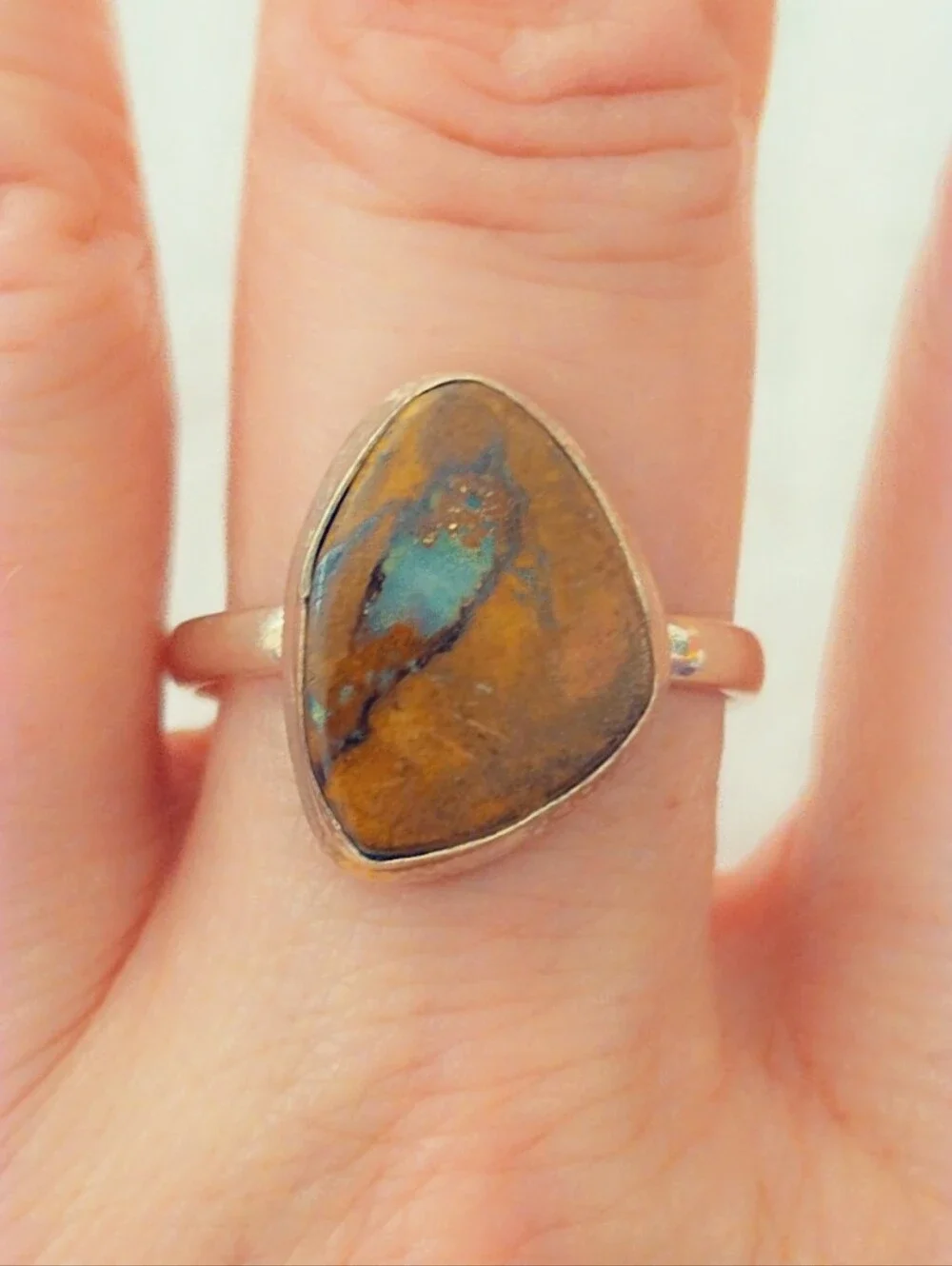 Estate Australian Bouler Opal Gemstone Ring Sterling Silver 925